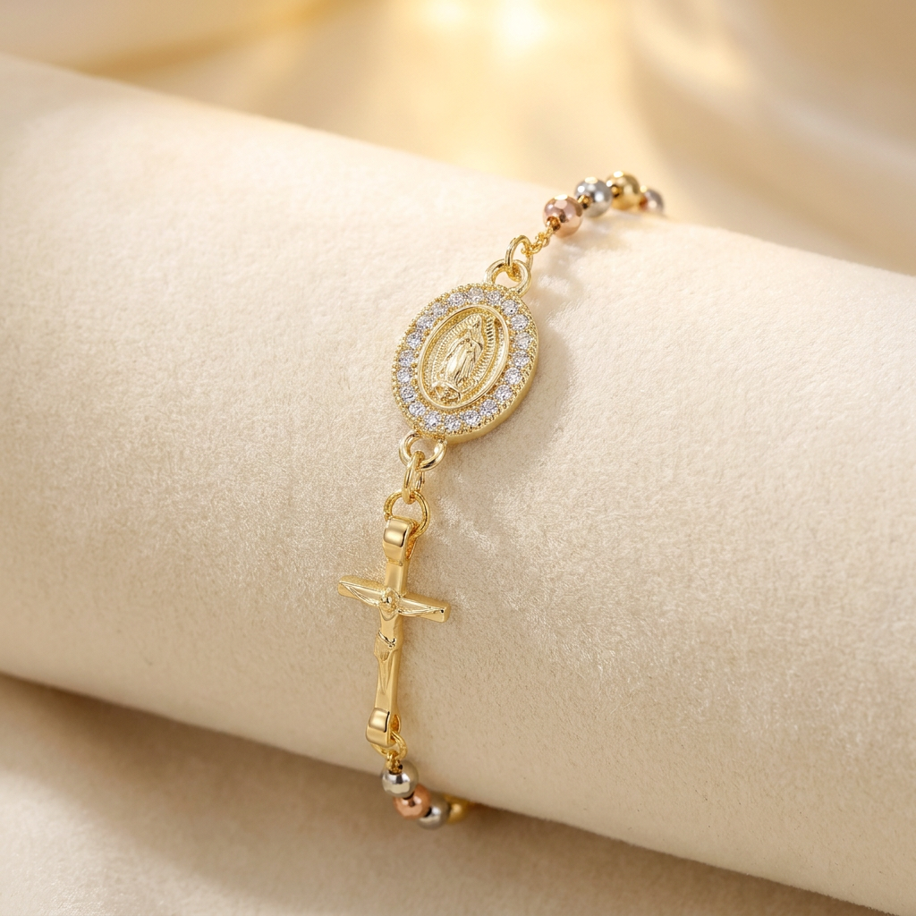 Pulsera Rosario con Virgen y Cruz