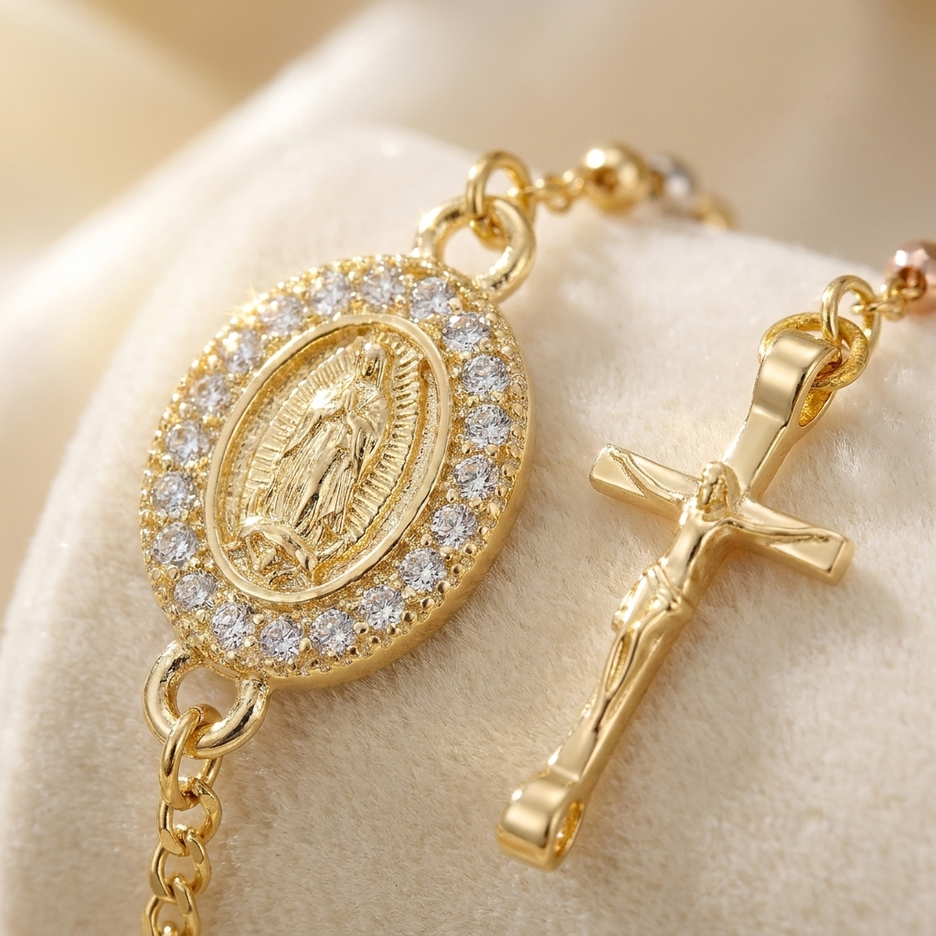 Pulsera Rosario con Virgen y Cruz