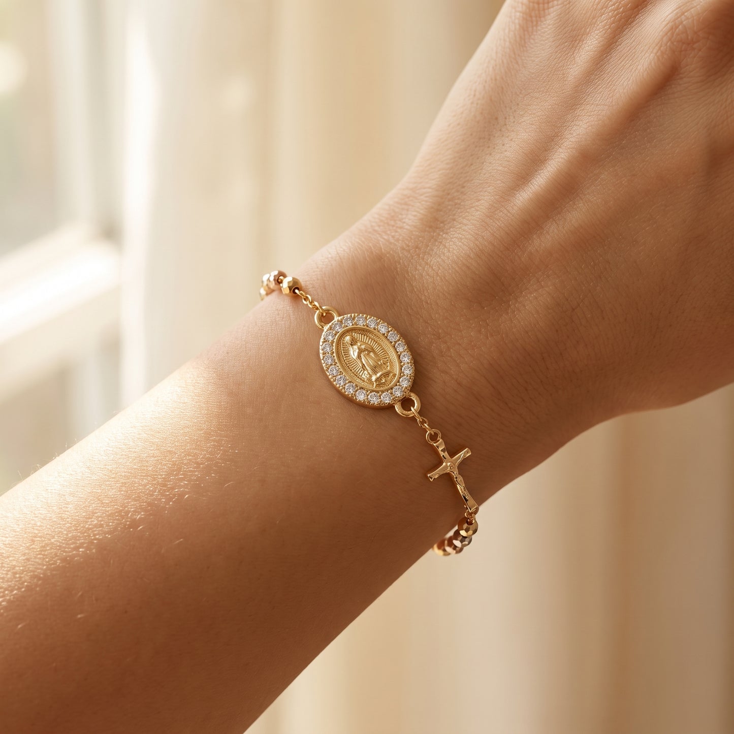 Pulsera Rosario con Virgen y Cruz